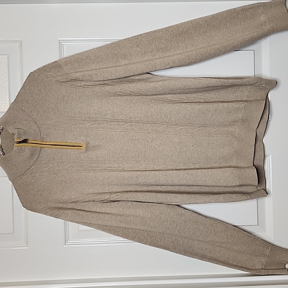 Perry Ellis Mens Longsleeve Tech Knit Zip Ribbed Mock Kneck Tan Sweater - Picture 2 of 11